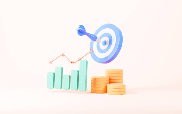 istock Bar graph, line chart, dollars and target in the yellow background, business development concept, financial growth, 3d rendering. 2180896248