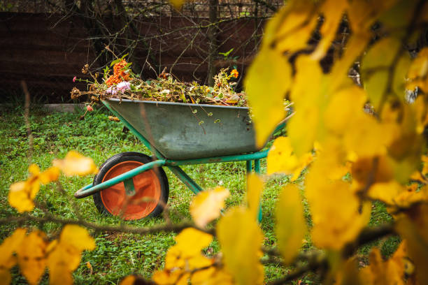 istock Garden steel robust wheelbarrow with garden garbage 2180896548