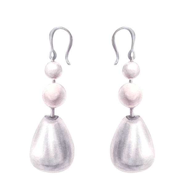 istock Watercolor realistic pearl earrings set. Silver jewelery. Women earring pair hand drawn illustration 2180897814