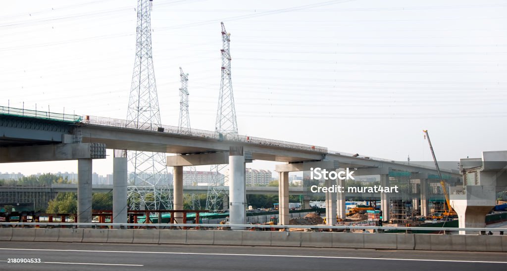 Standard Interstate Bridge New Highway Bridge Under Construction Stock Photo - Download Image Now ...