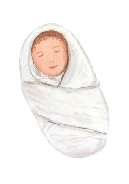 istock Wrapped baby Jesus watercolor illustration isolated on white. 2180905998