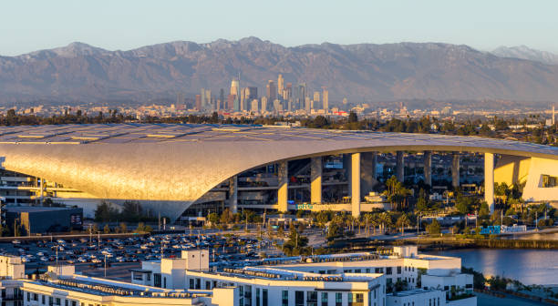 October 2024, Inglewood CA: Drone shot of SoFi stadium, a facility for sports teams and concerts. FAA approval was acquired for this operation in restricted airspace.