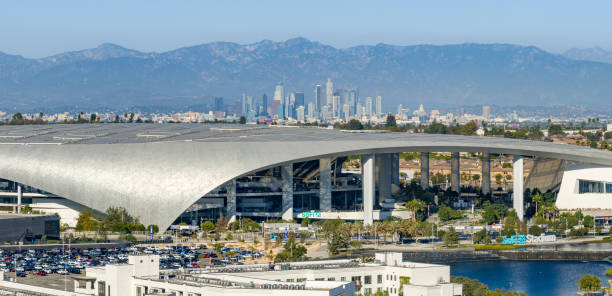 October 2024, Inglewood CA: Drone shot of SoFi stadium, a facility for sports teams and concerts. FAA approval was acquired for this operation in restricted airspace.