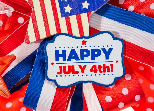istock happy 4th of july on a Ribbon background with decoration 2180916430