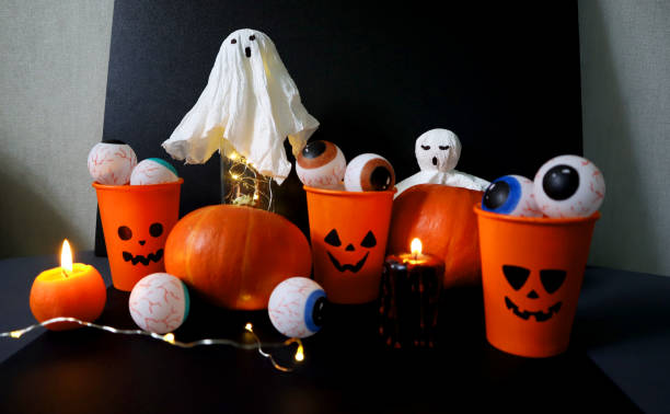 istock Halloween decor. A set of different handmade elements on a black background. 2180917295