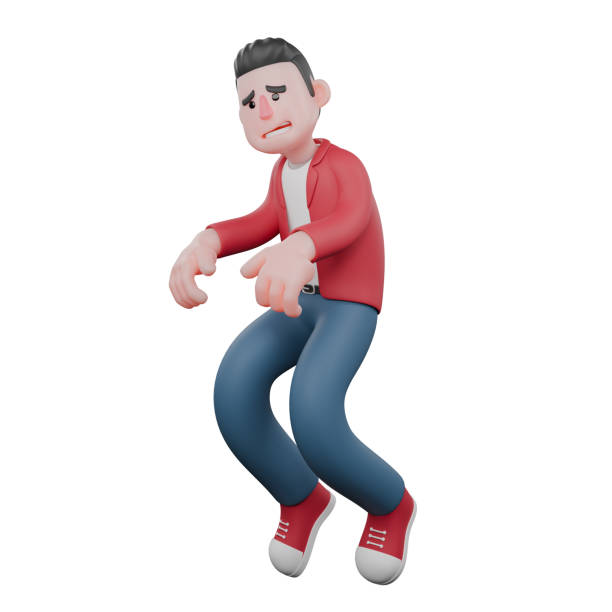 istock Cartoon Singer 3D Character Model. A male singer walks on his toes and both hands are in front of his body. Vocal Talent 2180929113