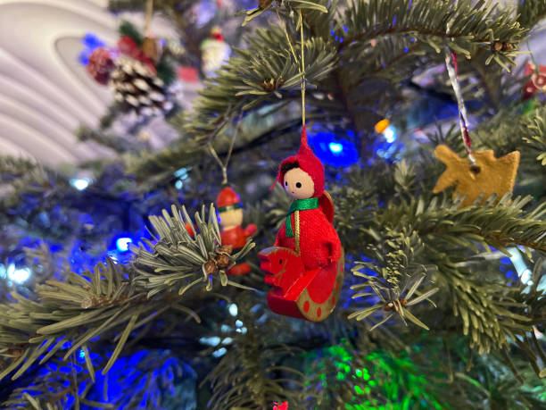 istock Christmas tree decorated with toys and lights 2180932539