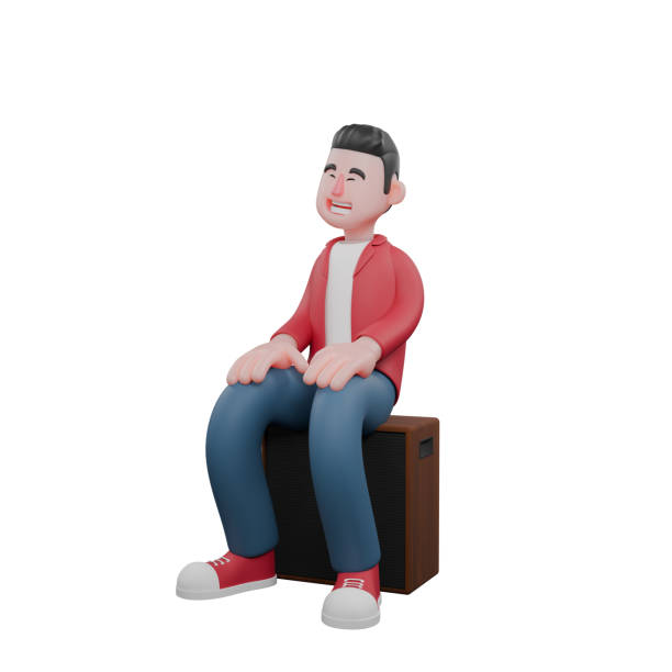 istock Animated Cartoon Singing Character. A male singer is sitting on a speaker while in a daze with both hands on his knees. Music Personality 2180933755