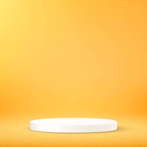 istock Yellow background vector 3d with white podium. Space for selling products on the website. Vector illustration. 2180950018