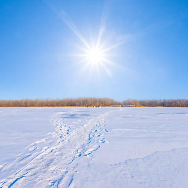 winter frozen lake at the sunny day