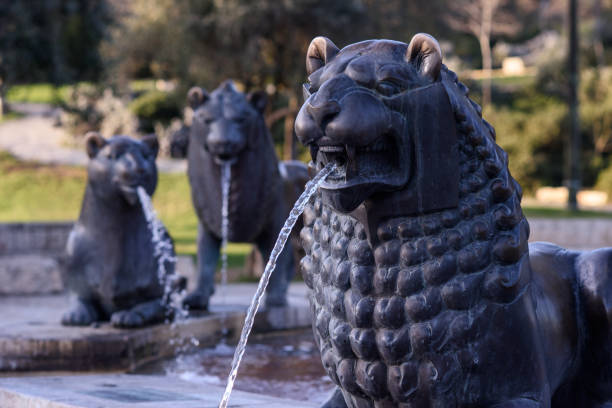 The Jerusalem Lions Fountain,  a bronze and gold-plated, sculpted fountain located in a park in the Yemin Moshe neighborhood of Jerusalem, Israel.