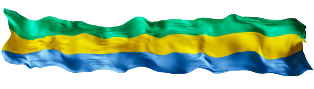 istock Stylized flag of Gabon waving in the wind, isolated on white background. Footer, header or divider. Cut out wide, panoramic element. Banner for patriotic themes or national event promotions. 3D. 2180957784