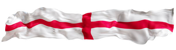 istock Stylized flag of England waving in the wind, isolated on white background. Footer, header or divider. Cut out wide, panoramic element. Banner for patriotic themes or national event promotions. 3D. 2180957793