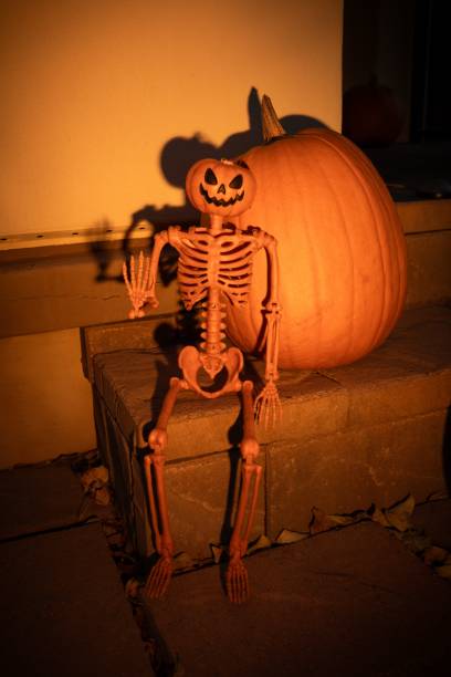 istock Skeleton and Pumpkin Halloween Decoration 2180961817