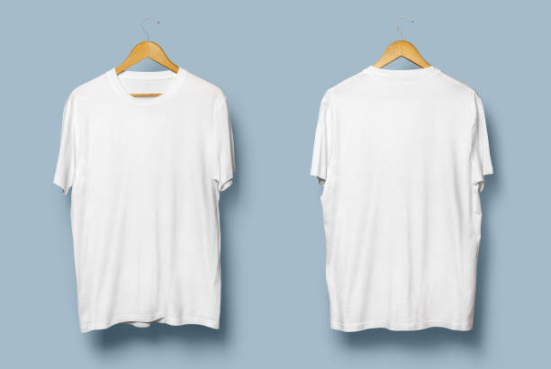istock Blank white t shirt front and back mockup, plain cotton t shirt mock up template for design, branding, print, store. Empty casual apparel 2180964049