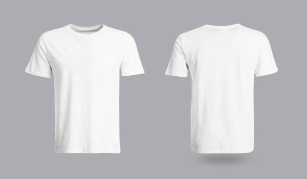 istock Blank white t shirt front and back mockup, plain cotton t shirt mock up template for design, branding, print, store. Empty casual apparel 2180964294