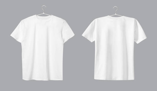 istock Blank white t shirt front and back mockup, plain cotton t shirt mock up template for design, branding, print, store. Empty casual apparel 2180964328