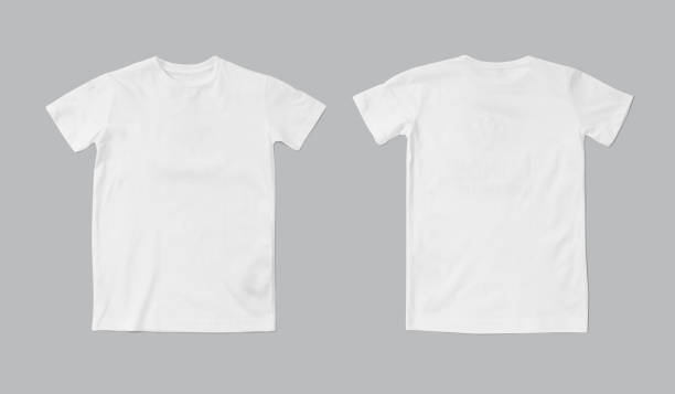 istock Blank white t shirt front and back mockup, plain cotton t shirt mock up template for design, branding, print, store. Empty casual apparel 2180964582