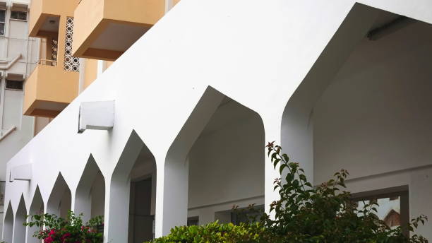 istock Buildings Modern Closeup Vertical White Beige Architecture 2180966994
