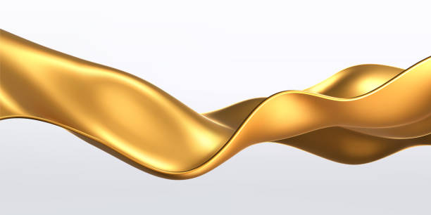 istock 3d gold liquid wave, golden fluid silk ribbon isolated on light background. Render of luxury cloth or curtain with wavy folds and shiny gradient effect flying in motion. 3d vector motion background 2180968347