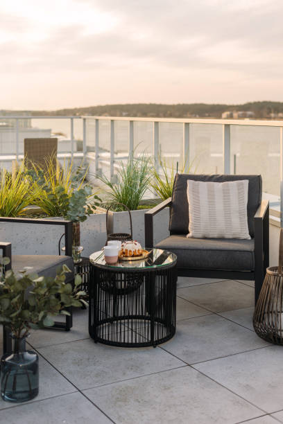 istock Residential building with roof terrace and waterfront view 2180973509