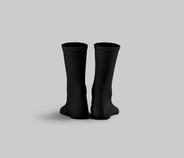 istock Black high gaiters mockup 3D rendering, back view, slim ankles, isolated on background. 2180973864