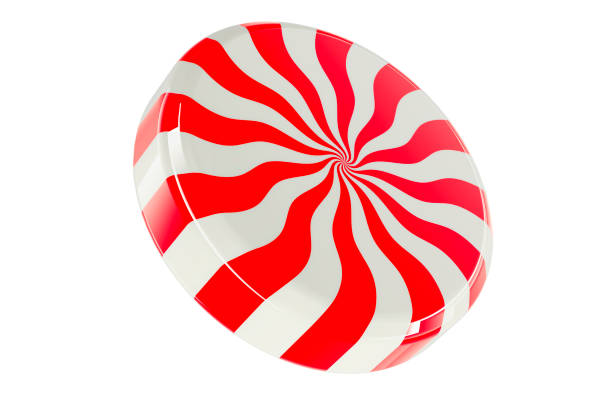 Striped sugar candy, round. Traditional Christmas candy sweet. 3D rendering