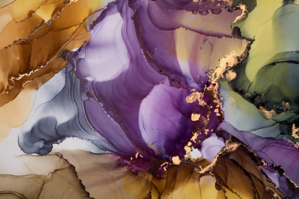 istock Flowing shapes and delicate metallic touches, abstract artwork on together rich tones and golden highlights. The liquid ink technique create fluidity, feeling of depth,  beauty 2180985452