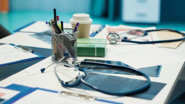 istock Empty office in a private clinic designed with x ray machine and modern gear 2180986496