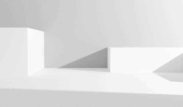 istock White room with gray wall and minimalistic white abstract forms. Minimalistic white background design empty place and table for products and ad 2180994102