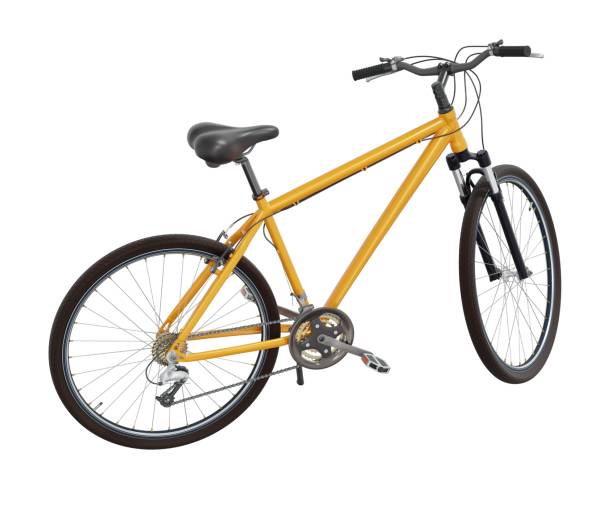 istock Orange bicycle standing on kickstand, side view isolated on white background, 3D illustration 2181000340