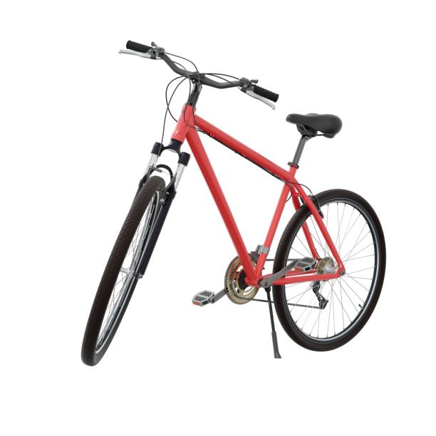 istock Red bicycle standing on kickstand, top view isolated on white background, 3D illustration 2181000408