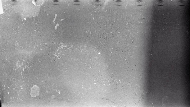 Blank grained film strip texture background with heavy grain, dust and light leak