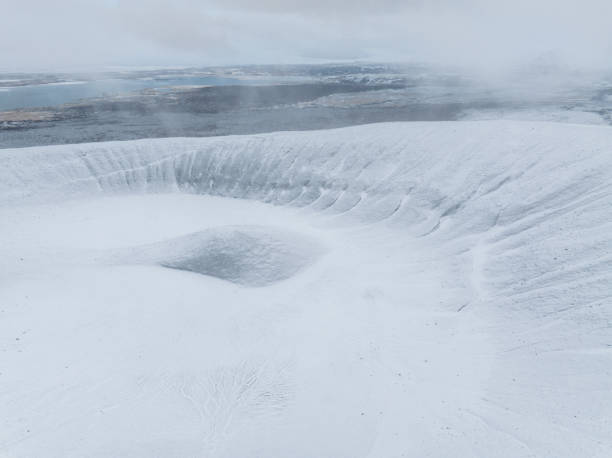 Drone point view of Hverfell Volcano, Iceland