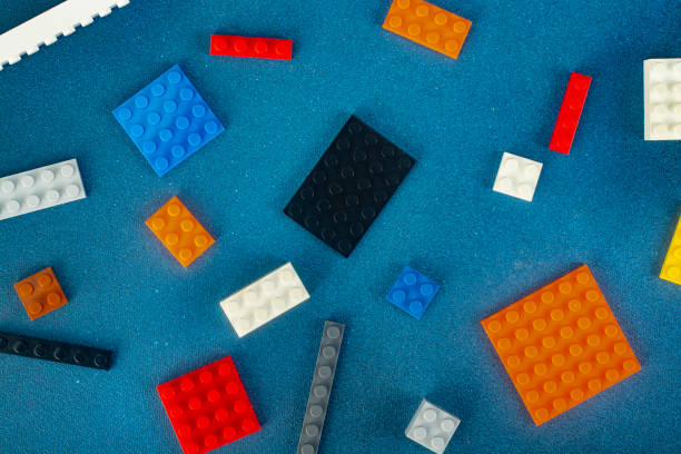 istock Multicolored plastic blocks of a children's construction set. Top view. 2181008056