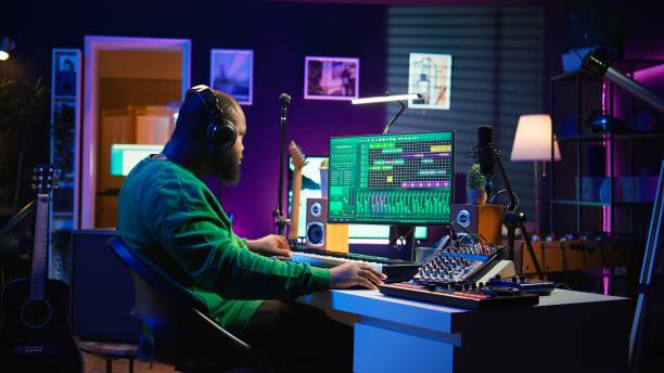 istock Music composer adding tracks as sound effects for a new song 2181010667