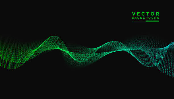 istock Smooth wavy lines, bright green. The composition of waves is small dots, black background, designed with soft yet luxurious textured materials. 2181014033
