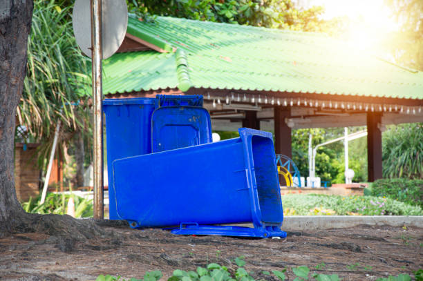 istock Trash cans on the side of the road, blue trash cans 2181017411