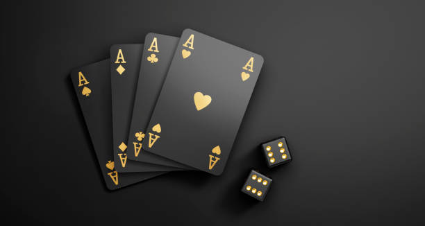 istock Four black casino playing cards with gambling dice 2181017474