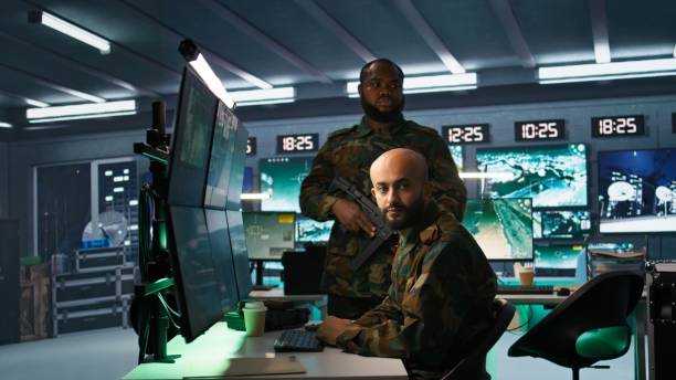istock Soldier doing tasks in military base, doing surveillance with radar equipment 2181031021