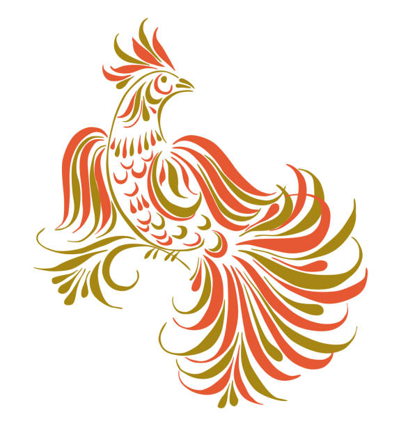 istock Bird decorative fantasy floral abstract, orange golden, christmas decoration, vector illustration 2181031614