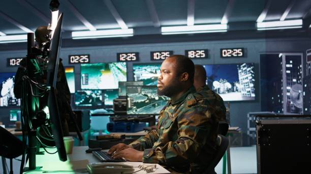 istock Officer arriving at work in base of operations, starting enemy assessment 2181032655