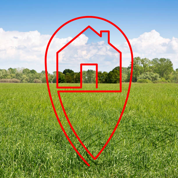 istock Land plot management and Real Estate concept with a vacant plot of land on a rural scene - Vacant plot available for building construction with home icon 2181032918