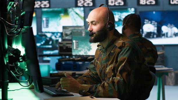 istock Soldier solving tasks in military HQ base, gathering information on enemy troops 2181032994