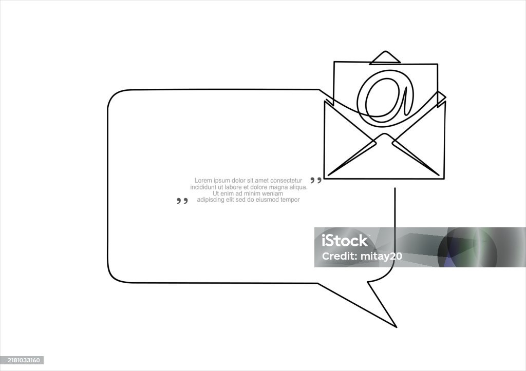 Message Line Draw Continuous One Line Drawing Of Email Message And Speech Bubble Trendy ...