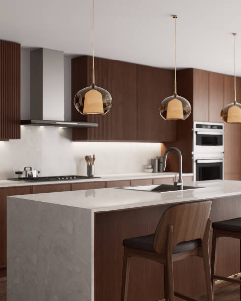 istock Built-in appliances and stylish light fixtures emphasize the modern design. 2181037336
