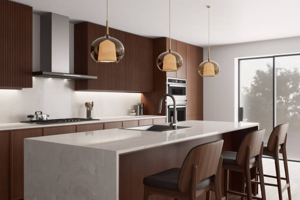 istock The modern kitchen has an elegant design combined with stylish and modern lighting 2181037462