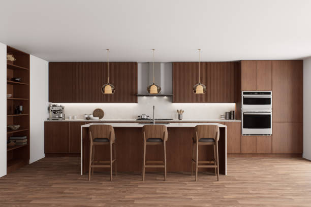 istock The latest modern kitchen design with luxurious woodwork and comfortable island seating 2181038260