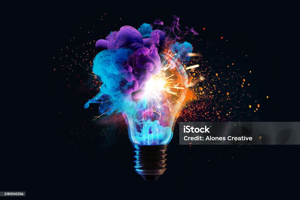 Creative Light Bulb Explodes With Colorful Dry Paint Sparks And ...