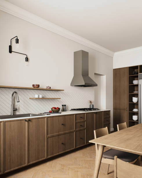 istock Discover a modern kitchen design with stunning wooden cabinets and elegant lighting 2181040583